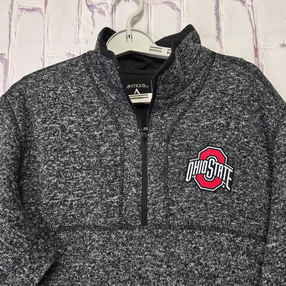 Antigua‎ Ohio State Buckeyes Mens XL Quarter Zip Fleece Pullover Heather Black